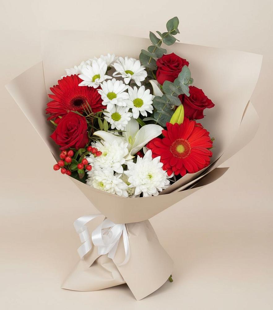 Букет цветов из: Розы, Хризантемы, Герберы и Лилии в Листвянке