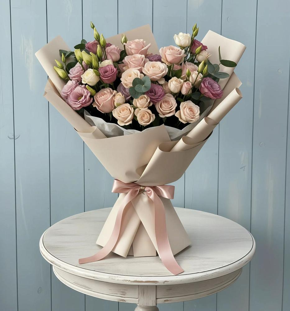 Букет цветов из: Розы и Лизиантусы в Листвянке