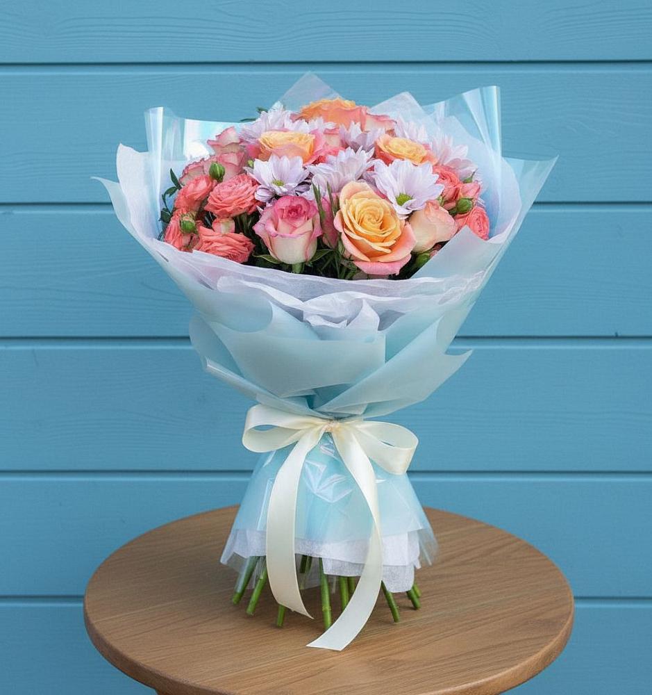 Букет цветов из: Хризантемы и Розы в Листвянке